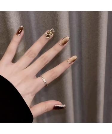 Brown Starry Cat Eye Champagne Diamonds Handmade Wearable Nail in Autumn High Grade Beauty Patch Nail enhancement (Size : M) - Buy Online on GoSupps.com