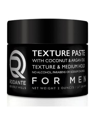 Rodante Beverly Hills Mens Hair Paste Matte Pomade | Medium Hold Hair Pomade For Men| Hair Wax Hair Texture Paste For Men| Coconut and Argan Oil Clay Cream | Alcohol & Paraben Free Travel Size 2 oz