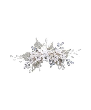 Ipetboom 1pc Bridal Headwear Metal Hair Clips for Women Hair Jewels for Women Flower Hair Comb Headdress Chinese Hair Pin White Decor Brides Hair Miss Hair Accessories Crystal Pearl Flowers