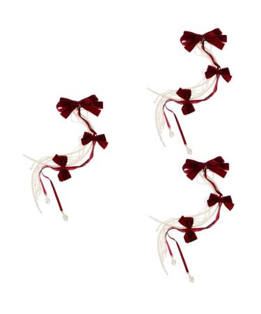 FRCOLOR 3 Sets Headgear Bowknot Design Headdress Headbands Vintage Hair Clips Pearl Hair Clips Womens Headband Wedding Hair Clips Pearl Wedding Hair Accessories Tiara Imitation Pearls