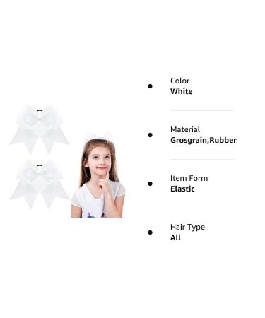 2 Pack 8 Inch Jumbo White Cheer Hair Bows - Handmade for Teen Girls Softball Cheerleader Outfit - Buy Online on GoSupps.com