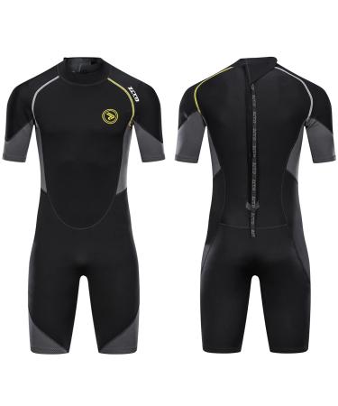 Wetsuit Shorty for Men 1.5mm/3mm Neoprene Back Zip Wetsuit Spring for Diving Surfing Snorkeling Swimming Black-Gray 1.5mm XX-Large