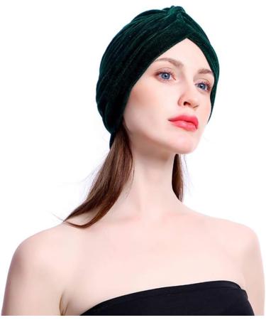 Dark Green Minkissy Velvet Bath Hair Towel Head Wrap | Decorative Makeup Headband Gift for Christmas - Buy Online on GoSupps.com