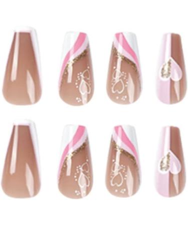 Justotry 24 Pcs Heart Fake Nails - Long French Press on Nails, Trendy Swirl Ballerina Stick on Nails - Women's White Acrylic Coffin False Nails Medium with Glue for Nail Art - Buy Online on GoSupps.com