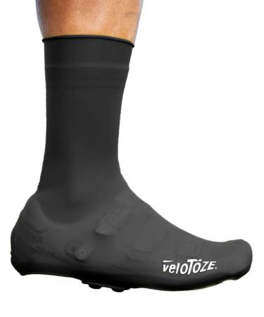 veloToze Tall Silicone Shoe Cover with Snaps - Covers Road Cycling Shoes - Waterproof, Windproof Reusable Boot-Style Overshoes for Bike Rides in Winter, Rain, Cold Weather Biking - for Men and Women Black Large