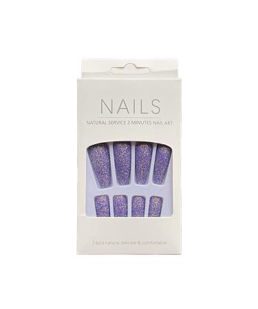 AUklOPVZZ 1 Set French Tip Press on Nails Solid Color Extension Shimmer Fingernails Decals Full Cover Salon Gifts Manicure Kit H33-purple jelly glue