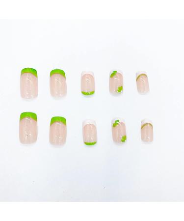 JUSTOTRY 24 Pcs Green Floral Square Short False Nails with Glue - Cute Press On Nails for Women - Buy Online on GoSupps.com