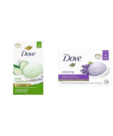 Dove Skin Care Beauty Bar For Softer Skin Cucumber and Green Tea More Moisturizing Than Bar Soap 106 g 6 count & Relaxing Beauty Bar gentle skin cleanser Lavender more moisturizing than bar soap 106 g cool moisture+ cleanser