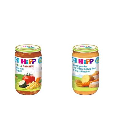 Hipp pasta bambini-rigatoni napoli 6 Pack (6 x 250 g) & butter vegetables with sweet potato puree and organic chicken 6 Pack (6 x 250 g) bundle with butter vegetable rigatoni napoli & for small gourmet menus Bulgur vegetable pan with chickpea and organic 