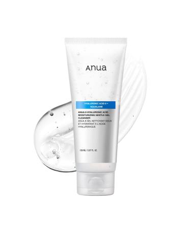 ANUA Moisturizing Gentle Gel Cleanser Hyaluronic Acid Squalane Ceramide Foaming Facial Korean Cleanser pH Balance Daily Hydrating Face Wash Korean Skincare (150ml/5.07fl oz.)