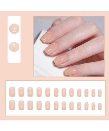 Justotry 24-Piece Pale Orange Glossy Press-On Nails | Artificial Square Fake Nails for Women | Short Motif Nail Art - Buy Online on GoSupps.com
