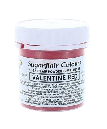 Sugarflair Colours Edible Power Pump Lustre - Valentines Red - Food Colouring Powder Edible Colour Dust Brush On Spray or Add Rejuvenator to Create Eye-Catching Paint Effect - 25g
