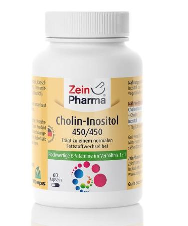 ZeinPharma Cholin-Inositol capsules 450/450 mg (60 pieces)-high-dose qualitative dietary supplement vegan GMO-free ideal ratio laboratory testing single