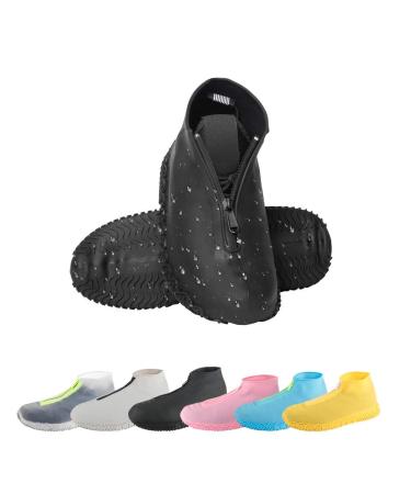 CHUHUAYUAN Waterproof Silicone Shoe Covers, Reusable Foldable Not-Slip Rain Shoe Covers with Zipper,Shoe Protectors Overshoes Rain Galoshes for Kids,Men and Women(1 Pair) Black Large