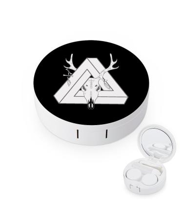 White 3D Triangular Deer Head Contact Lens Case Travel Portable Travel Contact Lens Box with Mirror