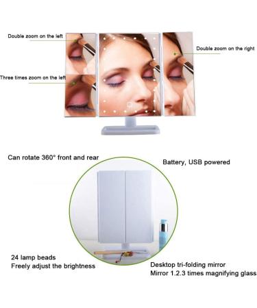 Lighted Trifold Makeup Vanity Mirror with 24 Dimmable LEDs - 1X/2X/3X Magnification for Makeup, Shaving, Dressing Table - Vanity Desk Essential - Buy Online on GoSupps.com
