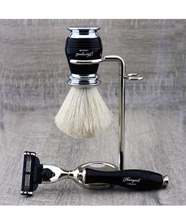Premium Men's Shaving Kit - 3 Edge Razor Badger Hair Brush & Stand - Perfect Gift for Men - Buy Online on GoSupps.com