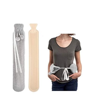 Hot water bottle with soft fleece cover Long hot water bottle with soft fluffy cover 2 liters safely tested (gray)