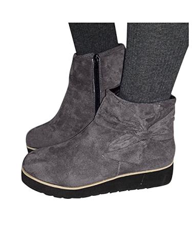 Copercn Cowboy Boots For Women Fashion Wedge Heel Ankle Booties Shoes Vintage Zipper Boots Casual Dress Short Boots Winter Warm Riding Boots Mid Calf Boots Camping Hiking Combat Boots For Ladies Grey 7.5