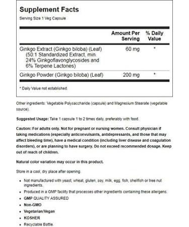 Now Foods Ginkgo Biloba 60mg 60 Vcaps - Buy Online on GoSupps.com