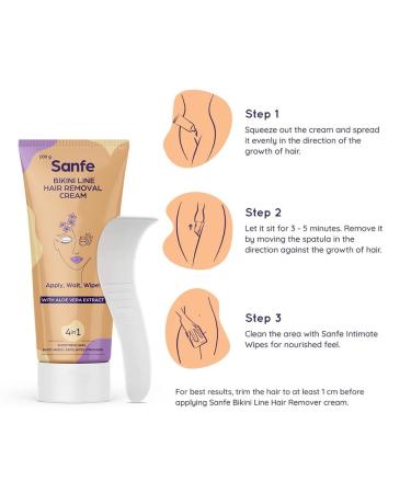 Sanfe Bikini Line Hair Removal Cream - Natural & Safe for Sensitive Skin - 100g with Spatula & Intimate Wipes - Lavender Aloe Vera Shea Butter - Buy Online on GoSupps.com
