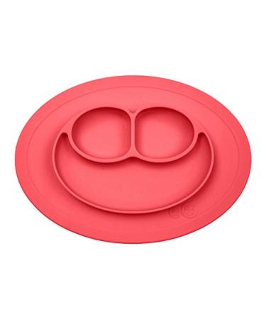 ezpz Mini Mat (Coral) - 100% Silicone Suction Plate with Built-in Placemat for Infants + Toddlers - First Foods + Self-Feeding - Comes with a Reusable Travel Bag - 6 months+