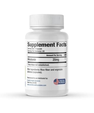 Scientific Health Solutions Melatonin 20mg | Extra Strength Melatonin in Easy-to-Swallow Capsules | Vegan Non-GMO & Gluten-Free | US-Made Extra-Strength (3-Pack) - Buy Online on GoSupps.com