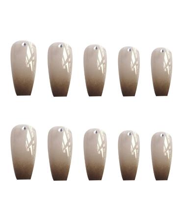 FULZTEY French Glossy Brown Gray Coffin Press on False Nails - 24Pcs Medium Diamond Full Cover Acrylic Fake Nail Tips for Women - Buy Online on GoSupps.com