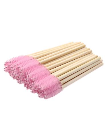 Mekupeu 100 Pack Eyelash Mascara Wands Disposable Eco-friendly Bamboo Handle Makeup Brushes Eye Lash Extension Tool Kit Pink