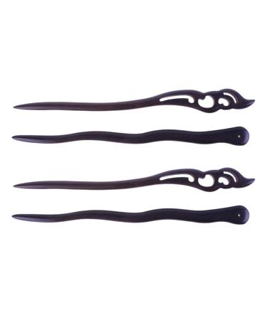 Beaupretty wood hairsticks 4 pieces of Japanese hairsticks natural black ebony Handmade carved hair clip stick sticks hair jewelry for women (hollow and wave) 4 pieces (1 Pack)
