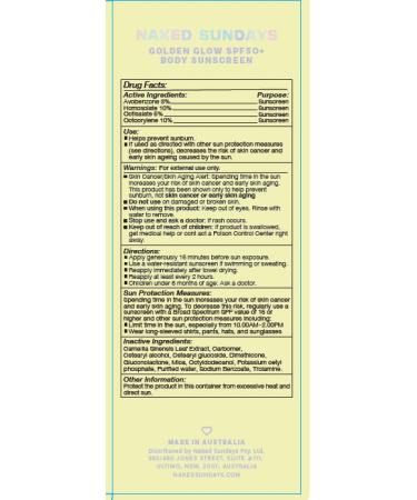 Naked Sundays SPF 50 Golden Glow Body Sunscreen - Broad Spectrum UVA/UVB Protection Shimmering & Firming Non-Transfer Formula for All Skin Types - Buy Online on GoSupps.com
