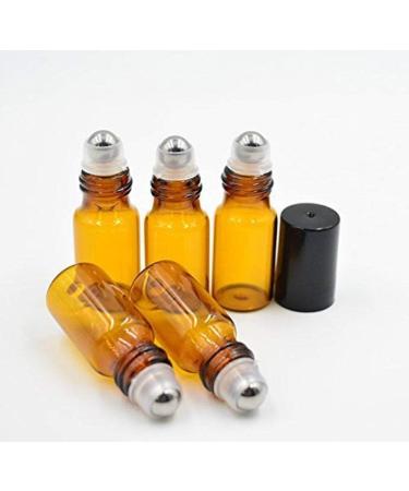 24 Pack 5ml Amber Glass Roll-On Bottles - Refillable Roller Bottle with Stainless Steel Roller Balls for Essential Oils & Fragrance - Buy Online on GoSupps.com