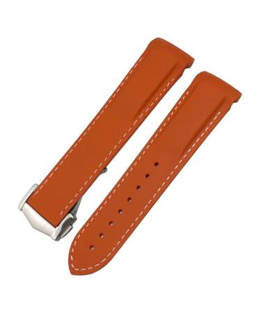 AMSOH 19mm Curved Rubber Watch Strap Fit for Omega Speedmaster Moonwatch Seamaster 300 AT150 Orange White Golden Buckle