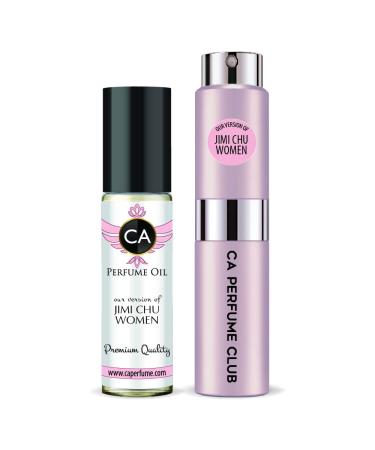 CA Perfume Duo Impression of Jimmy Jimi Chu Women For Women Eau de Parfum Refillable Atomizer Sprayer + Fragrance Body Oil Long Lasting Sample Travel Size Roll-On Bottle 0.27 Fl Oz+0.33 Fl Oz