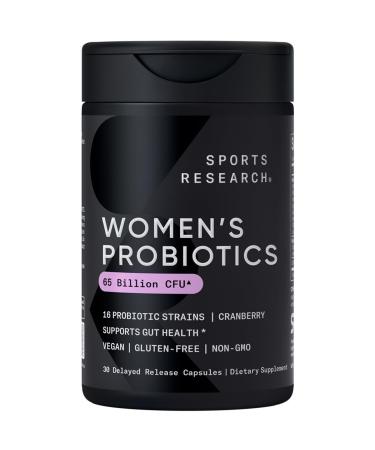 Sports Research Probiotics with Prebiotics & Cranberry | Women's Probiotic Blend with 65 Billion CFU at Expiration | Gluten Free Non-GMO Verified & Vegan Certified (30 Count)