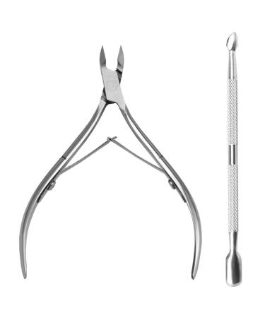 Olakin Set of 2 Cuticle Nippers Stainless Steel Cuticle Cutters Nail Clippers with Cuticle Pusher for Paronychia Onychomycosis Nail Fungus for Manicure and Pedicure