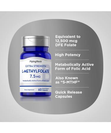 Piping Rock L-Methylfolate 7.5mg | 60 Capsules - Extra Strength Folic Acid Supplement - Buy Online on GoSupps.com