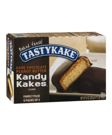 Tastykake Kandy Kakes Dark Chocolate Peanut Butter Snack Cakes, Family Pack of 12 Cakes