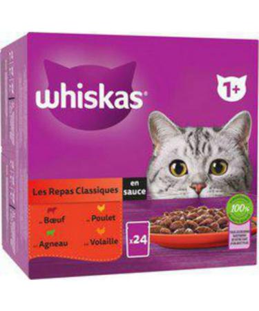 WHISKAS Fresh Pouches with Classic Meals in Sauce 4 Varieties for Adult Cats 24 x 85 g