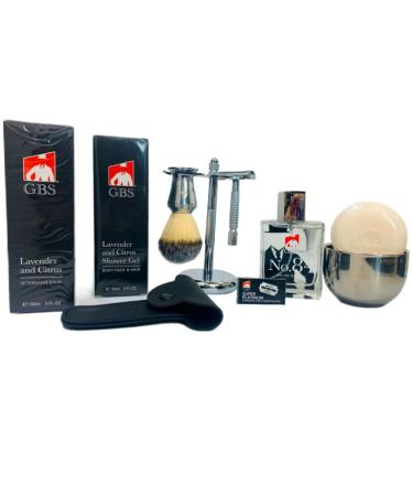 G.B.S Men s Grooming Shaving Set 9 Pieces Butterfly Razor Bowl with Soap Cologne Synthetic Bristle Brush and Razor Chrome Stand Aftershave Shower Gel