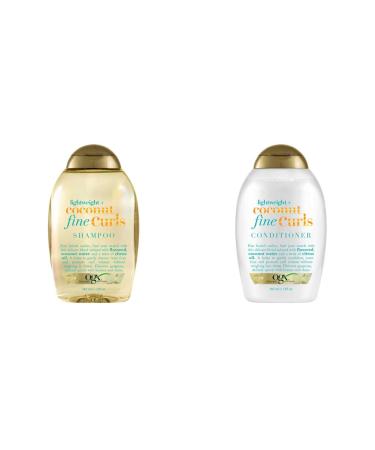 OGX Lightweight + Coconut Fine Curls Shampoo Lightweight Shampoo for Curly Hair Lightweight + Coconut Fine Curls Conditioner Lightweight Coconut Water Conditioner 13oz
