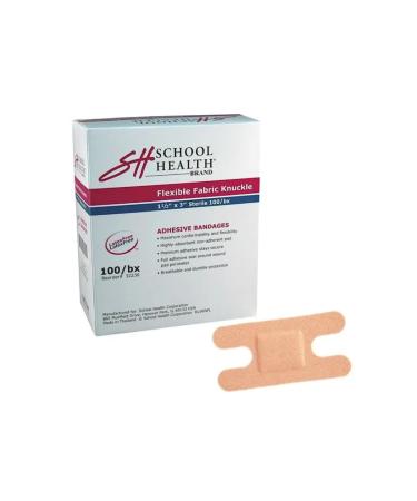 School Health - Adhesive Bandages Comfortable Form-Fitting Protection & Wound Care for Cuts and Scrapes Premium Adhesive Stays Secure with Movement Flexible Knuckle Bandage 1-1/2" X 3" 100/Box