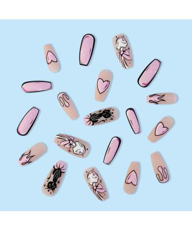 Foccna Comic Pink Press on Nails - Extra Long Acrylic Coffin LOVE Design Fake Nails for Women - 24 pcs - Buy Online on GoSupps.com