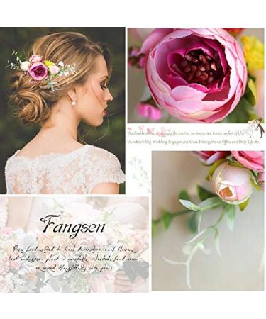 Fangsen Silver Wedding Rose Flower Pinecones Hair Comb | Bridal Floral Christmas Hair Clip (Pink) - Buy Online on GoSupps.com