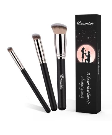 Makeup-Brushes Foundation Concealer Blusher-Brush Premium-Synthetic-Bristles Pink Handle for Liquid Cream or Powder Products 3 Pieces Sets