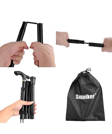 Sminiker Professional Folding Walking Cane with Carrying Bag - Lightweight Adjustable Walking Stick for Men and Women - Aluminum Alloy Shaft (Black) - Buy Online on GoSupps.com