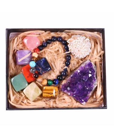 Natural Crystal Quartz Seven Gemstone Crystal Original Stone Specimen Box Collection - (Color: Box) ERTEYIN