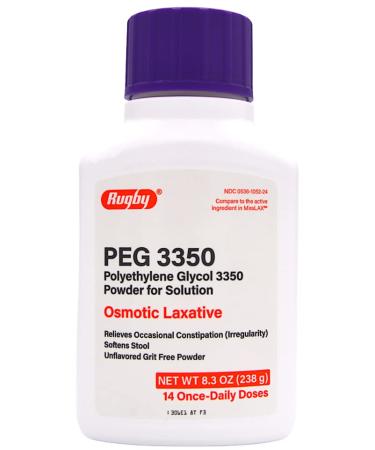 Rugby Polyethylene Glycol (PEG) 3350 Osmotic Laxative Sugar-Free Unflavored Grit Free Powder 8.3 Oz - 14 Once-Daily Doses
