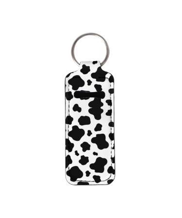 Car Lipstick Holder Keychain for Women Portable Car Keychain with Clip Lip Chapstick Holder Keychain One Size Cow Pattern-black