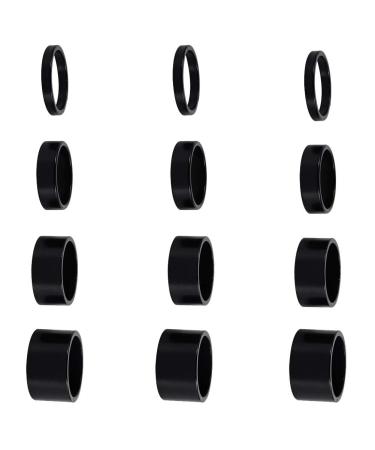 12 PCS Bicycle Headset Spacer Bike Handlebar Stem Spacers Threadless Aluminum Alloy Headset Stem Spacer Set Fit 1 1/8-Inch Stem For MTB BMX Mountain Road Bikes Cycling 2MM 3MM 5MM 10MM(Black)